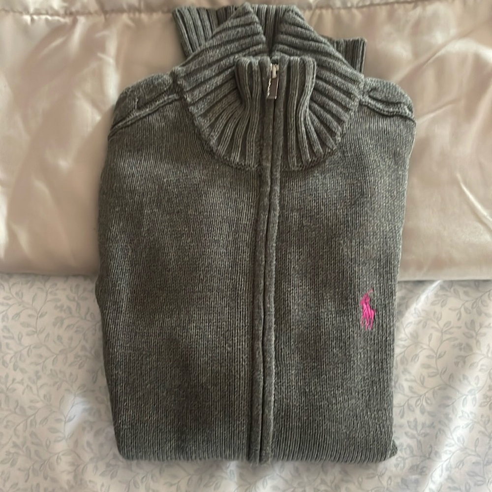 Ralph Lauren Gray Sweater with Pink Logo
